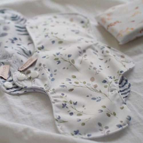 2 Fiyyah Cloth Period Pads in leafy prints - eco friendly periods - Peanut and Poppet UK