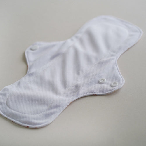 Inside Fiyyah Large Cloth Period Pad with white athletic wicking jersey lining - sustainable period - Peanut and Poppet UK