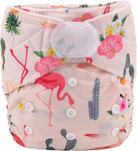 Load image into Gallery viewer, Sigzagor cloth nappy with velcro waist - simple cheap reusable nappy - flamingo print
