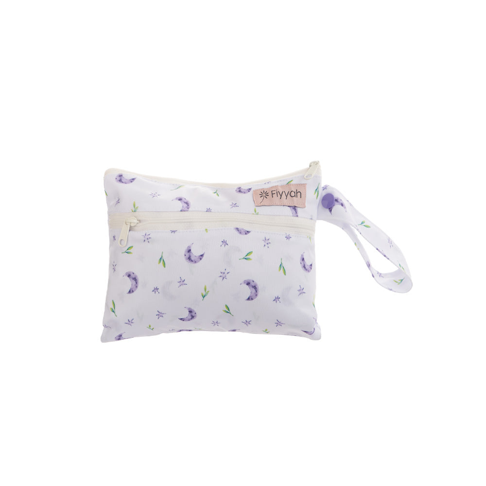 Fiyyah mini wet bag for cloth wipes and more - Amethyst Dreams exclusive print - Peanut and Poppet