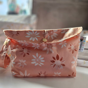 Little Poppet mini wet bag in Peach Daisy print- Peanut and Poppet UK