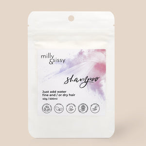 Milly & Sissy fine and dry refill shampoo sachets - zero waste shampoo - Peanut and Poppet UK