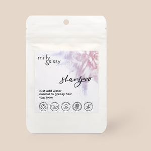 Milly & Sissy normal and greasy refill shampoo sachets - plastic free shampoo - Peanut and Poppet UK