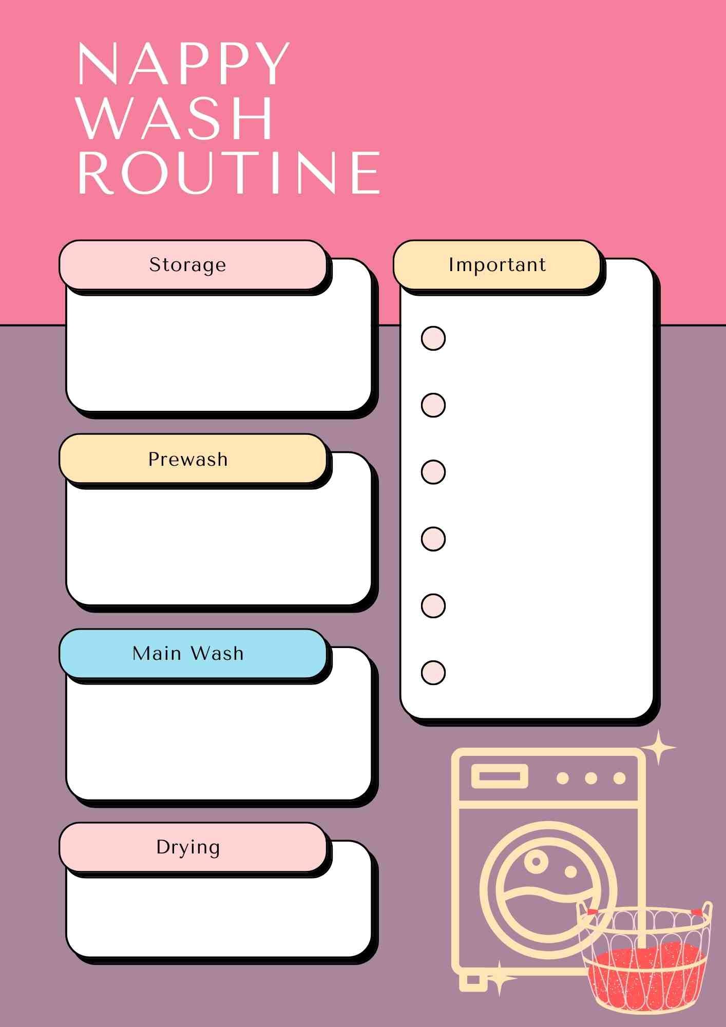 Nappy Wash Routine Template (Pink & Purple)