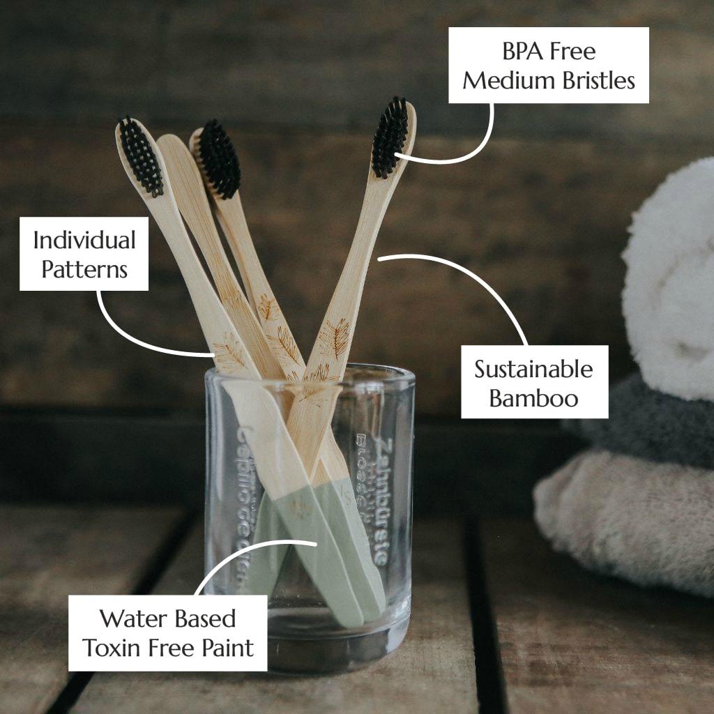 Wild & Stone adult bamboo toothbrushes (medium) 4 pack infographic - eco bathroom - Peanut and Poppet UK