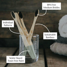 Load image into Gallery viewer, Wild &amp; Stone adult bamboo toothbrushes (medium) 4 pack infographic - eco bathroom - Peanut and Poppet UK
