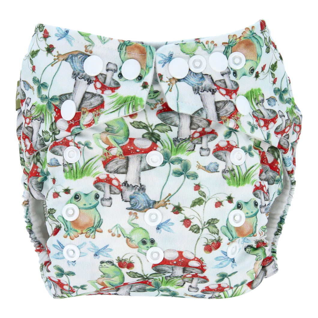 Little Lamb one-size pocket nappy in Toadally Unfrogetable - easy to use cloth nappy - Peanut and Poppet UK